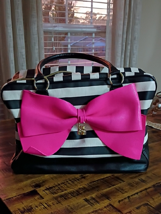 Betsey Johnson Handbags - Striped Black & White Tote with Pink Bow